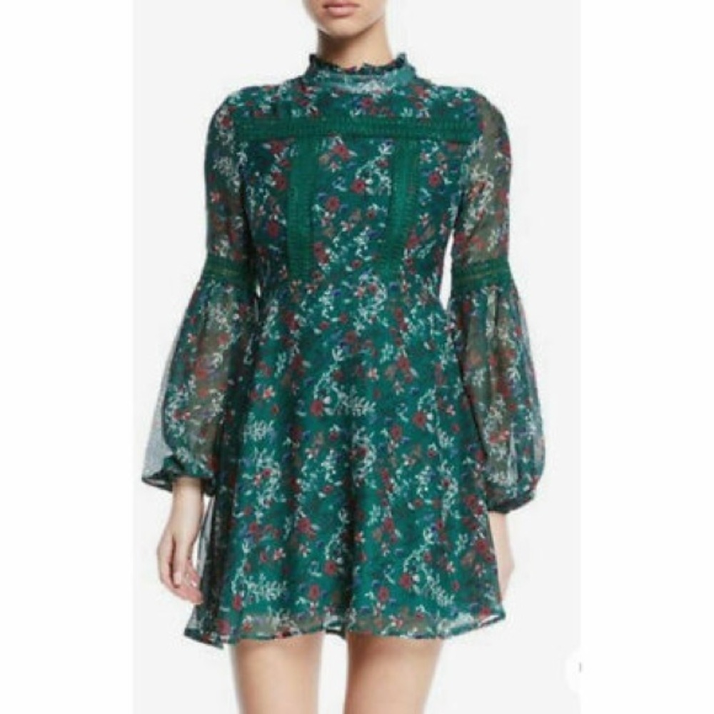 Free Generation Floral Green Long Sleeve Midi Dress